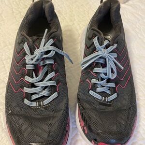 Hoka Women's Gray Athletic Shoes with Pink Trim and Light Blue Laces